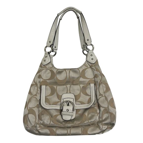 Coach Campbell Signature Hobo Canvas Handbag Purse Tan Leather Trim F24742 - Picture 1 of 11